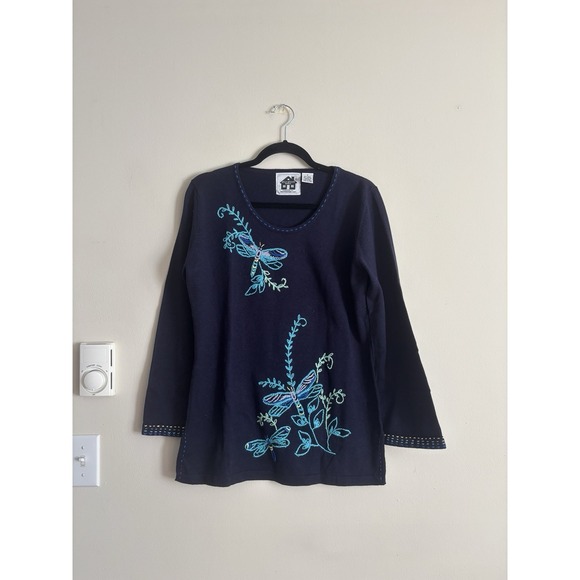 Storybook Knits Sweaters - Storybook Knits Small Sweater‎ Tunic Sweater Dragonfly Embroidered Blue Y2K